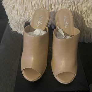 Charles David Nude Tan Peep-Toe Espadrille Wedge Mules